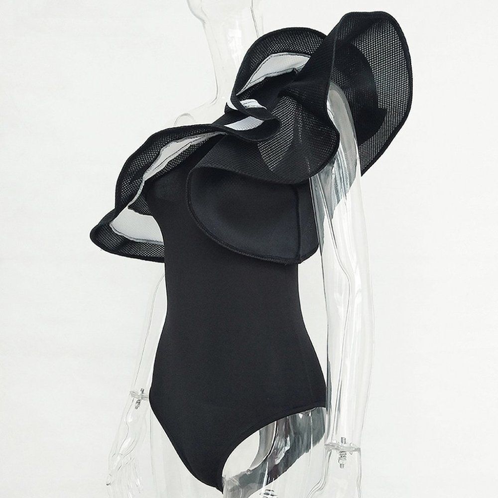 Sexy Ruffle One Shoulder Bodysuit - Picture 2 of 4